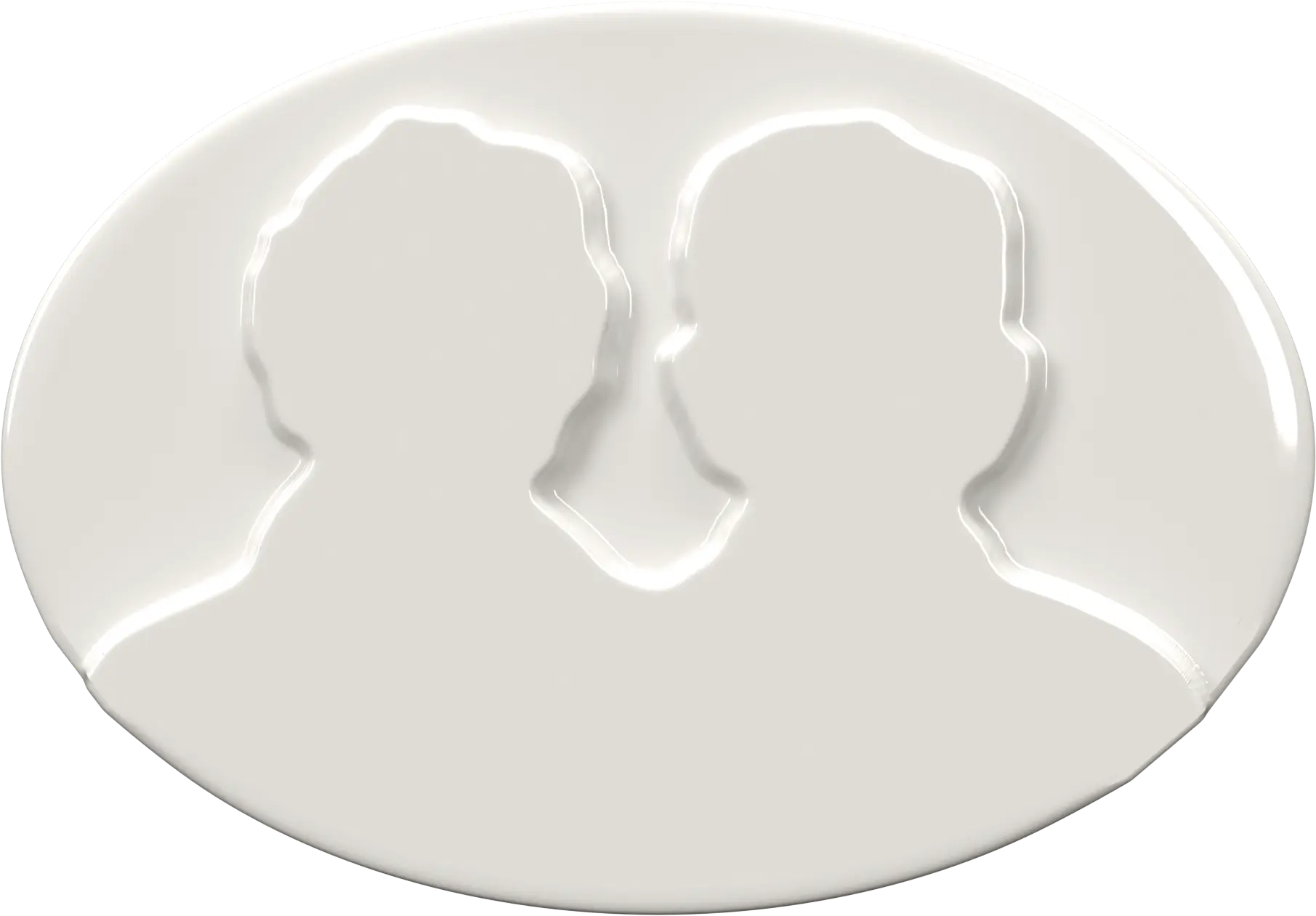 Fotografía de dos personas en una pieza de porcelana 3D de forma ovalada