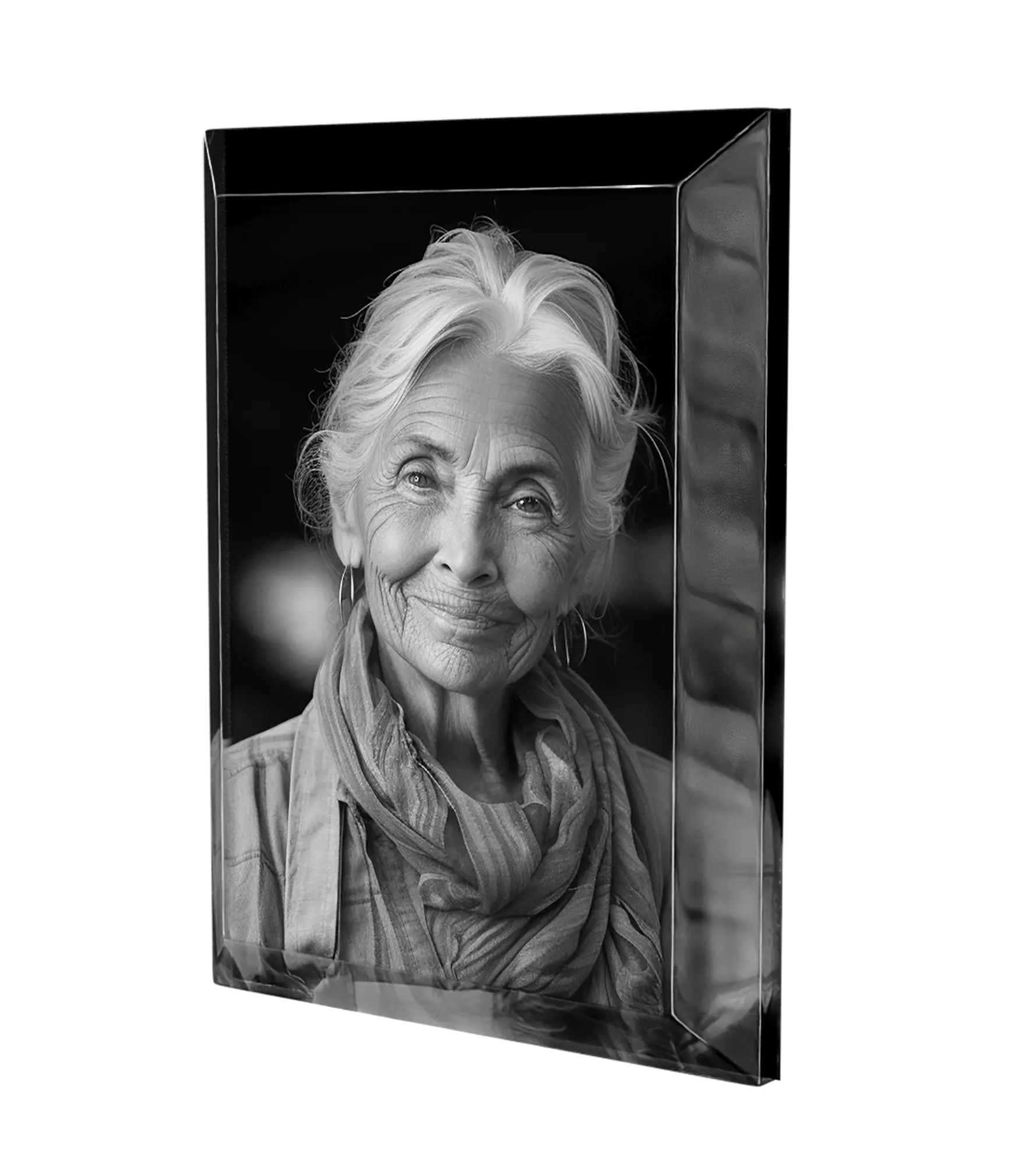 Fotografía en blanco y negro sobre cristal biselado para un monumento