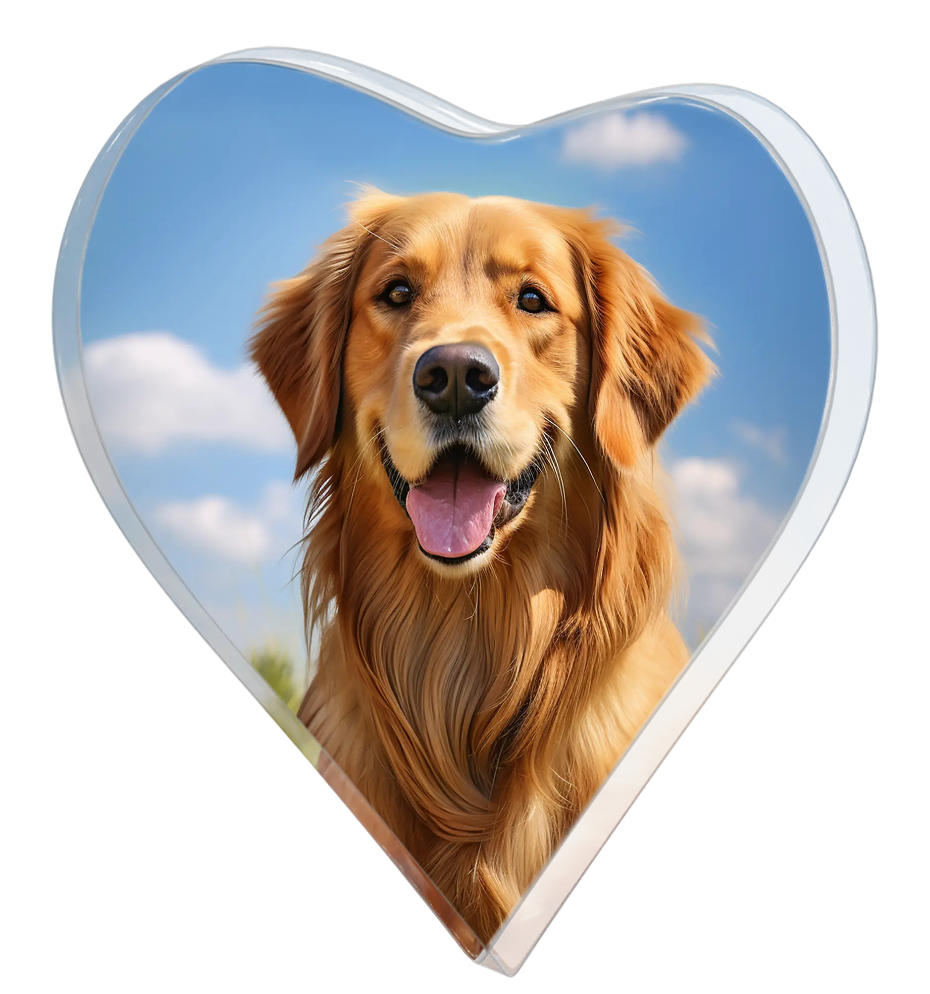 Fotografía de un perro sobre un cristal con forma de corazón