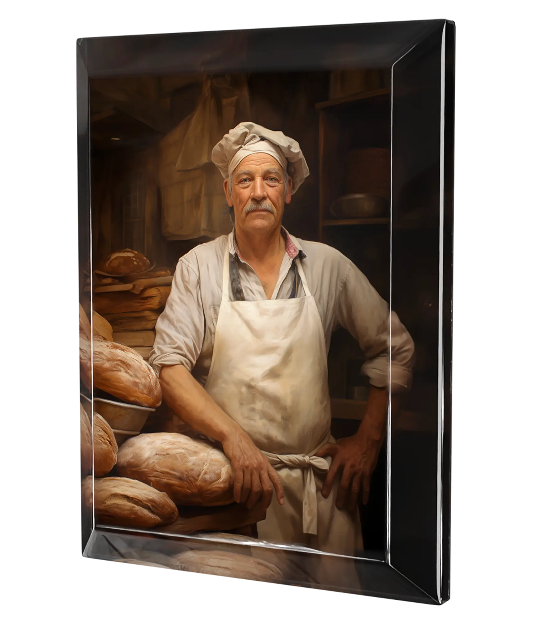 Retrato de un hombre en cristal biselado para una lápida