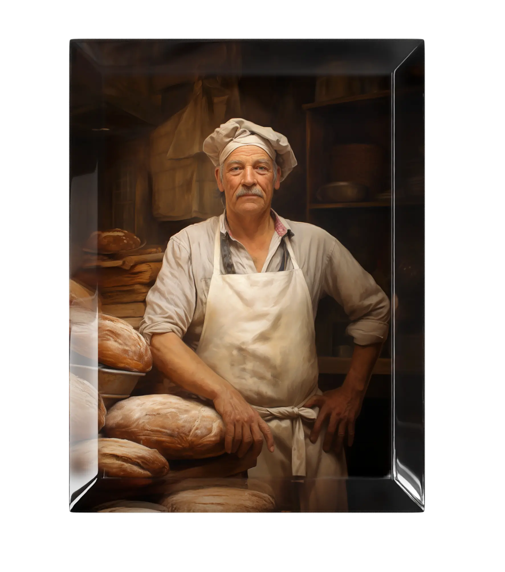Retrato de un hombre sobre cristal biselado