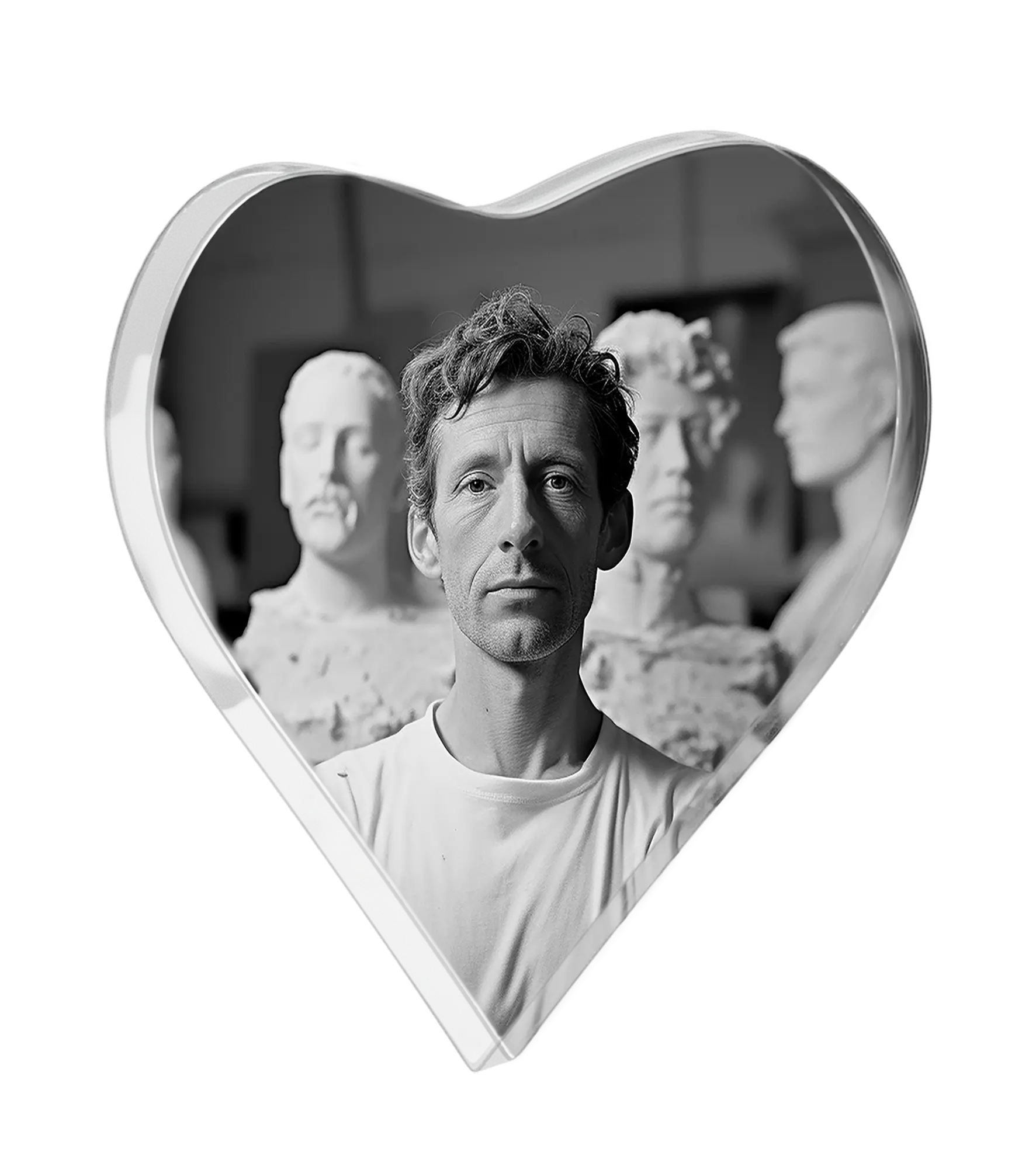 Fotografía en blanco y negro sobre cristal con forma de corazón